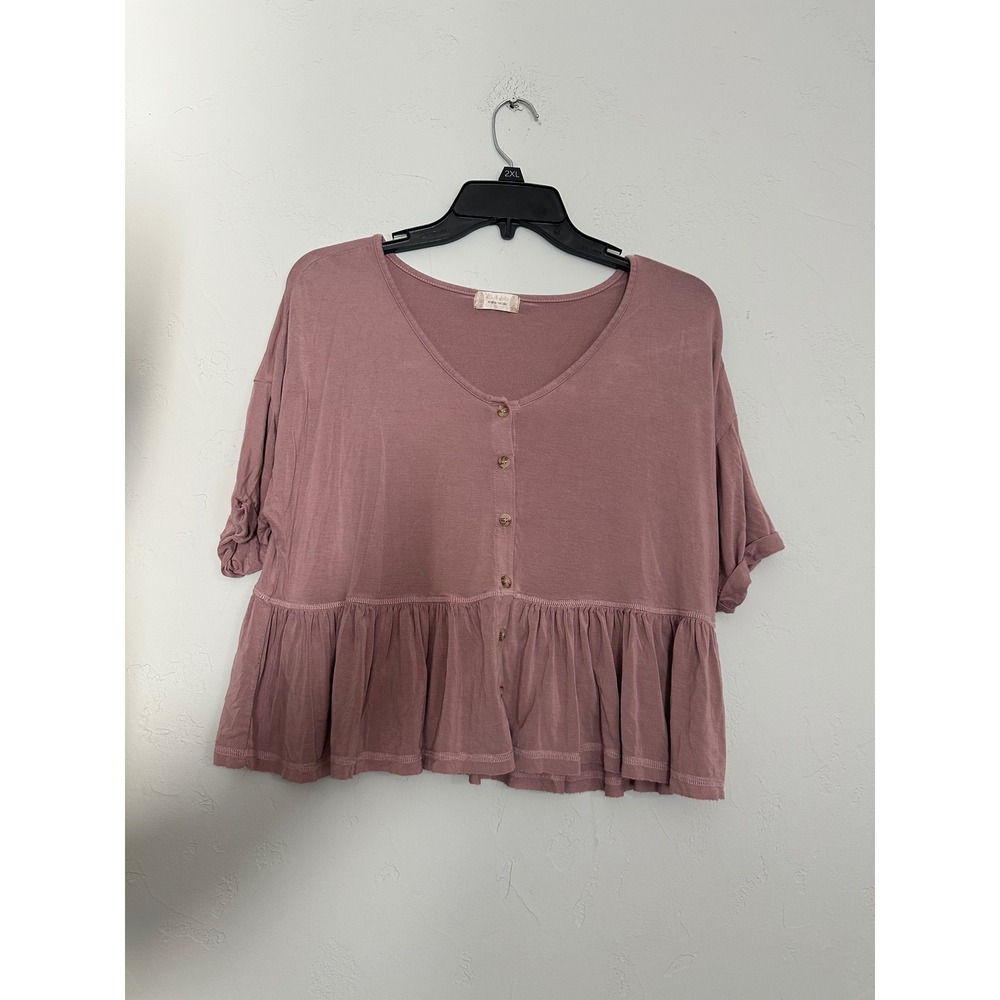 Dust State Button Down Tunic Top Ruffle Hem Flowy Blouse Women's Small